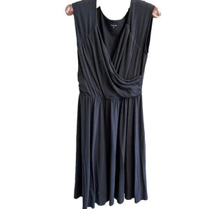 Garnet Hill Midi Dress Soft Knit Gray Sleeveless‎ Cross Front Lined Full Skirt M
